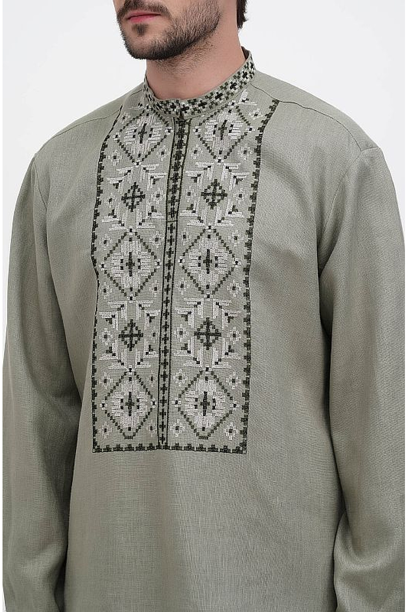 Men's gray linen embroidered shirt "Oleksa"